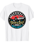 Men's T-Shirt Rock n Roll 1956 Music Classic Red Car With Starburst Graphics