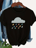 Women's T-Shirt Colorful Raindrops Falling Softly Under A Grey Cloud Graphic
