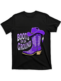 Men's T-Shirt Boots On Da Ground With Purple Cowboy Hat And Western Boot