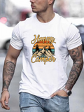 Men's T-Shirt Happy Camper Stylized Vintage Sunset With Mountains Trees Forest And Sky