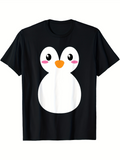 Men's T-Shirt Cute Cartoon Face With Blush Cheeks On Black Penguin