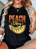 Women's T-Shirt Peach Vibes With Yellow Fruit Slice Illustration Under Sunset