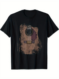 Men's T-Shirt Distressed Wood Texture With Artistic Worn Guitar Print Design Guitar