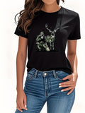 Women's T-Shirt Mystical Camouflage Forest With Silent Majestic Deer
