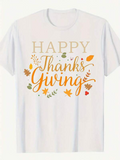 Men's T-Shirt Happy Thanksgiving With Autumn Leaves Festive Harvest Themed Lettering Design
