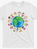 Men's T-Shirt Joyful Children Holding Hands Around The Vibrant Earth Planet