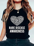 Women's T-Shirt Rare Disease Awareness Striped Heart Design With Bold White Letters T Shirt