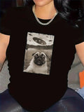 Women's T-Shirt Vintage Landscape With Dark Sky Flying Saucers Over A Calm Pug