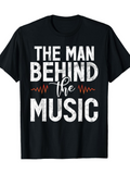 Men's T-Shirt The Man Behind The Music Grunge Effect Lettering With Orange Soundwave Design