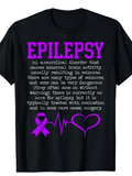 Men's T-Shirt Epilepsy Awareness With Purple Ribbon Heartbeat And Love Heart