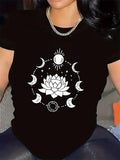 Women's T-Shirt Celestial Sun And Moon Phases Encircling A Radiant Lotus Flower