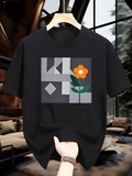 Men's T-Shirt Geometric Blocks And Striking Orange Blossom Flower