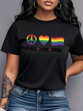 Women's T-Shirt Peace Love And Rainbow Flag With Colorful Pride Symbols