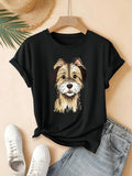 Women's T-Shirt Hand Painted Fluffy Brown And White Puppy Among Cozy Shadows T Shirt