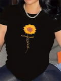 Women's T-Shirt Jesus With A Golden Sunflower Floating On Midnight Black Shirt