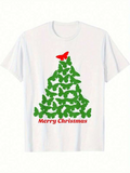 Men's T-Shirt Merry Christmas Green Butterflies Arranged In Tree Shape With Red Butterfly Top