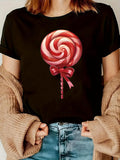 Women's T-Shirt Swirling Candy With Shiny Red Ribbon And Sweet Delightful Lollipop