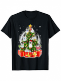Men's T-Shirt Festive Winter Holiday Christmas Tree With Cute Penguins And Sparkling Presents