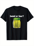 Men's T-Shirt Sweet Or Sour Cartoon Pickles In Glass Jar Under Bold Letters