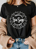Women's T-Shirt Floral Leafy Wreath With Handwritten Words Encircling Inspirational Text