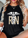 Women's T-Shirt Leopard Print RN With Medical Caduceus Symbol T Shirt