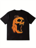 Men's T-Shirt Ferocious Screaming Orange Pumpkin Skull Halloween Illustration Pumpkin