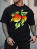 Men's T-Shirt Lush Vibrant Green Leaves Surrounding Ripe Juicy Peach Fruit
