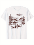 Men's T-Shirt Desert Wilderness With Cactus And UFO Hovering Cowboy Dog
