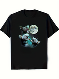 Men's T-Shirt Majestic Nighttime Sky With Three Howling Wolves Under Full Moon