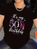 Women's T-Shirt Its My 50th Birthday With Pink Glitter High Heel Birthday