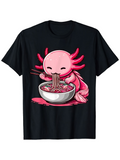 Men's T-Shirt Cute Pink Cartoon Axolotl Enjoying Noodles From Steaming Bowl