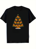 Men's T-Shirt Pumpkin Faces Arranged Like A Christmas Tree On Black Shirt