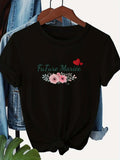 Women's T-Shirt Future Mariée Pink Flowers With Red Heart And Green Leaves T Shirt