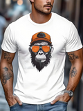 Men's T-Shirt Cool Urban Street Art With Orange Sunglasses Cap On Gorilla