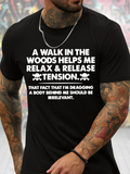 Men's T-Shirt A Walk In The Woods Helps Me Relax Among White Skull Symbols On Black Shirt