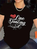 Women's T-Shirt Red Heart With Swirling White Lettering Embellished Line Dancing Print