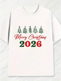 Men's T-Shirt Merry Christmas In Festive Green And Red With Holiday Trees