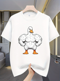 Men's T-Shirt Cartoon Muscular White Duck With Bold Comic Style Pose