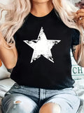 Women's T-Shirt Grunge Distressed Graphic White Five Point Star Tee