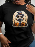 Women's T-Shirt Whimsical Autumn Scene With Pumpkins Under Twilight Scarecrow