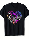 Men's T-Shirt Colorful Musical Notes Flowing Through Vibrant Heart Shape Design