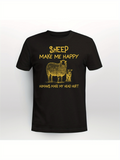 Men's T-Shirt Sheep Make Me Happy Golden Woolly Sheep And Lamb Under Playful Quote Sheep