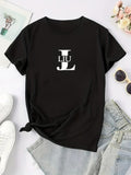 Women's T-Shirt Minimalist Monogram Design With White Typography Centered Letter L
