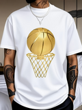 Men's T-Shirt Golden Metallic Basketball Above A Classic Net Design