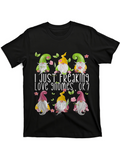 Men's T-Shirt I Just Freaking Love Gnomes Ok Playful Gnome Figures With Colorful Hats Surrounded By Leaves And Flowers