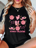 Women's T-Shirt Howdy Valentine Pink Glittering Hearts With Cowboy Boots And Hat