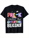 Men's T-Shirt Pre K Where The Adventure Begins With Colorful Crayon Paper Plane And Stars