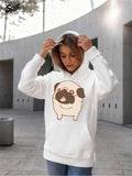 Women's Hoodie Playful Cartoon Lines With Soft Pastel Tones Featuring Adorable Pug Dog