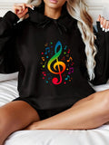 Women's Hoodie Colorful Musical Notes Swirling Around Vibrant Treble Clef Symbol Hoodie