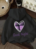 Women's Hoodie Good Night Purple Plaid Heart With Casual Cozy Vibes Hooded Sweatshirt